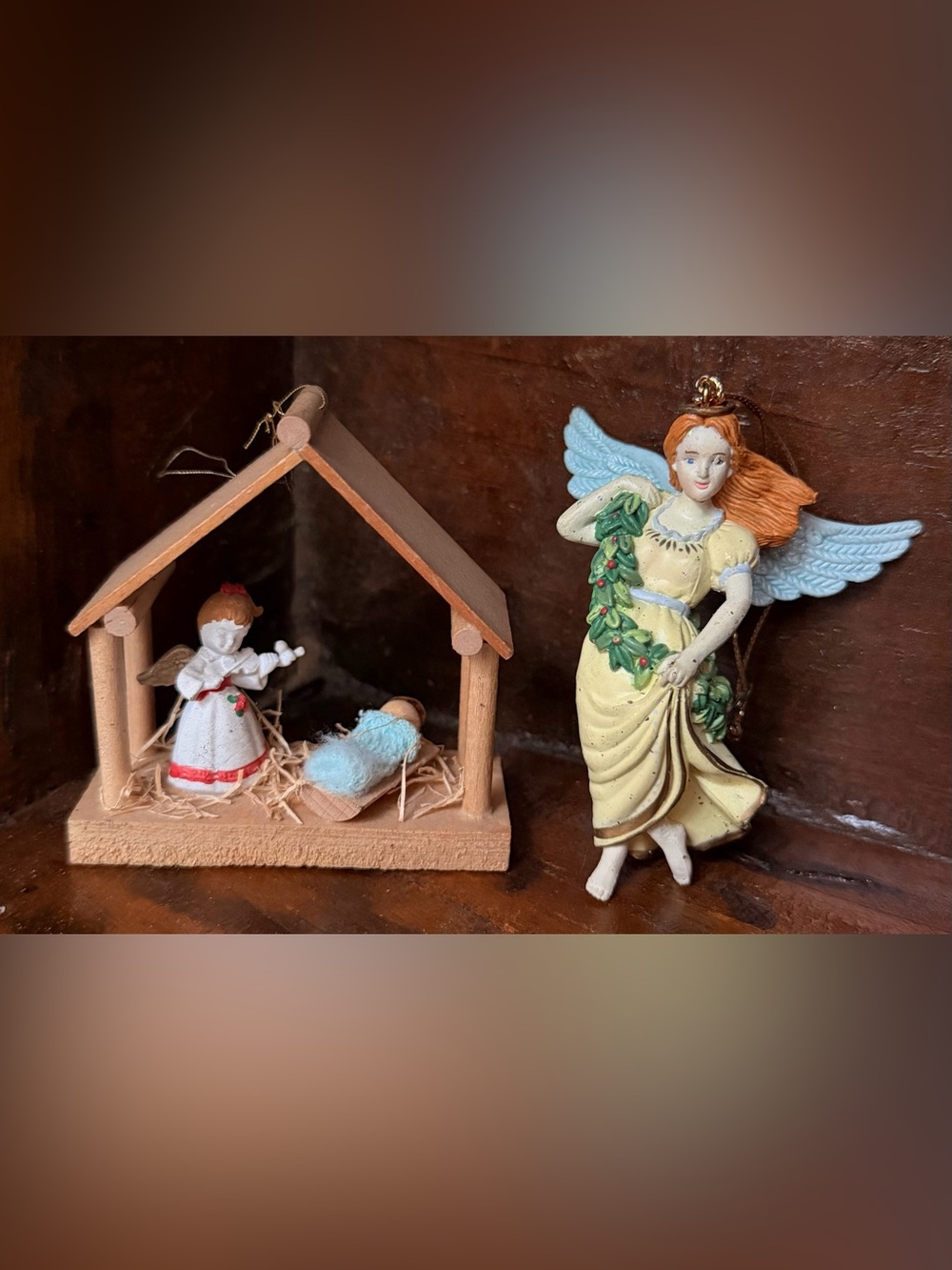 Set of 2 Vintage Angel Ornaments Holiday